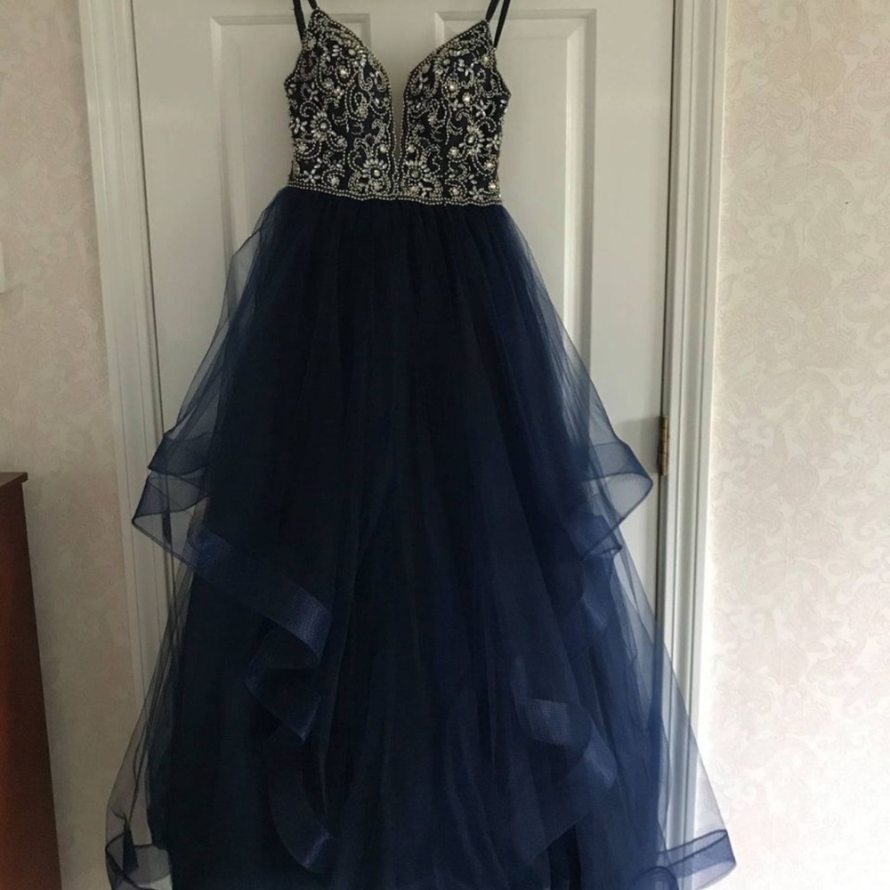 Elegant Navy Blue Embellished Gown